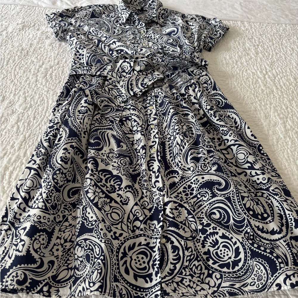 Talbots Navy and White Polo Collar A-Line Dress